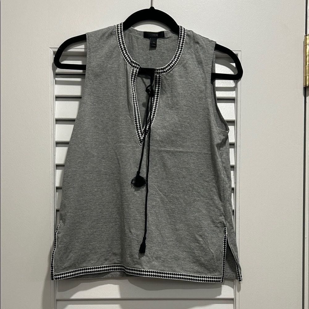 J. Crew Gray Sleeveless Top with Black & White Trim, Size XS